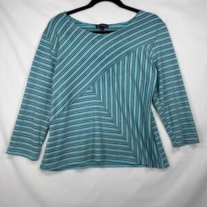 Vintage Y2K Jessica Max Turquoise Asymmetric Striped Top – Made in USA – Size XL